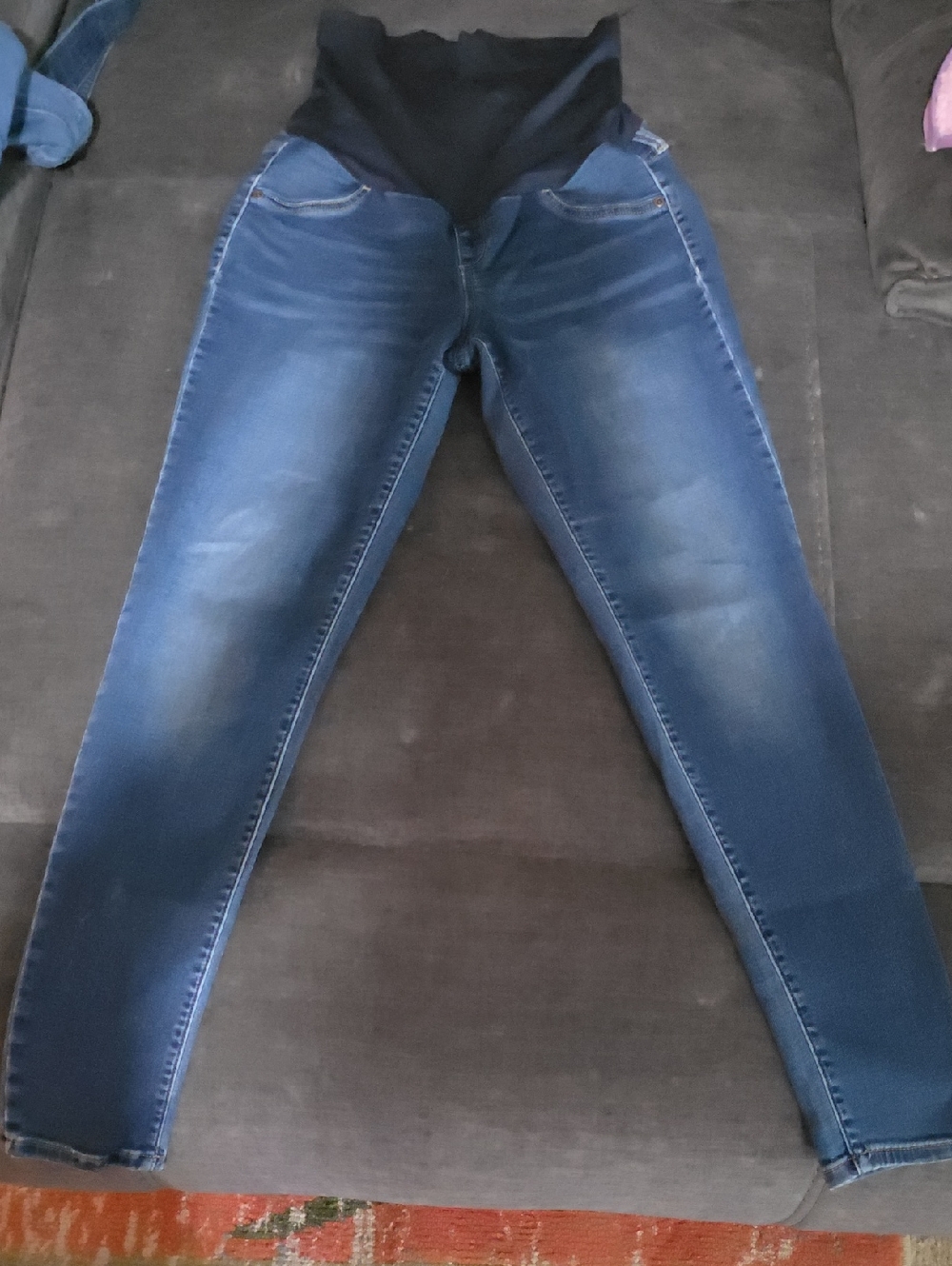 a:glow Blue Maternity Jeggings with Black Stretch Waistband